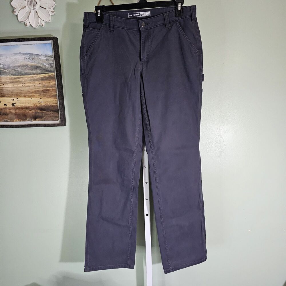 Carhartt Womens Rugged Flex Relaxed Fit Canvas‎ Work Pant Size 12 TALL Gray